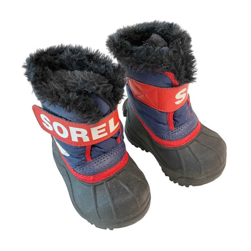 Sorel Commander Insulated Waterproof Kids Snow Strap Boots Hook & Loop Size 4